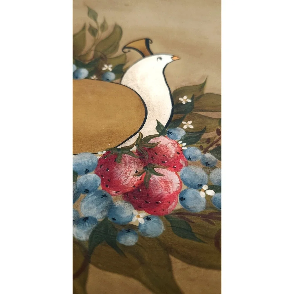 Vintage Handpainted Wooden Partridge Dove Folk Art Tray Bowl Wall Hanging Signed